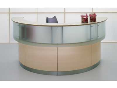 Salvo Reception Desk Range - Half Circle Glass Upper Units Birch